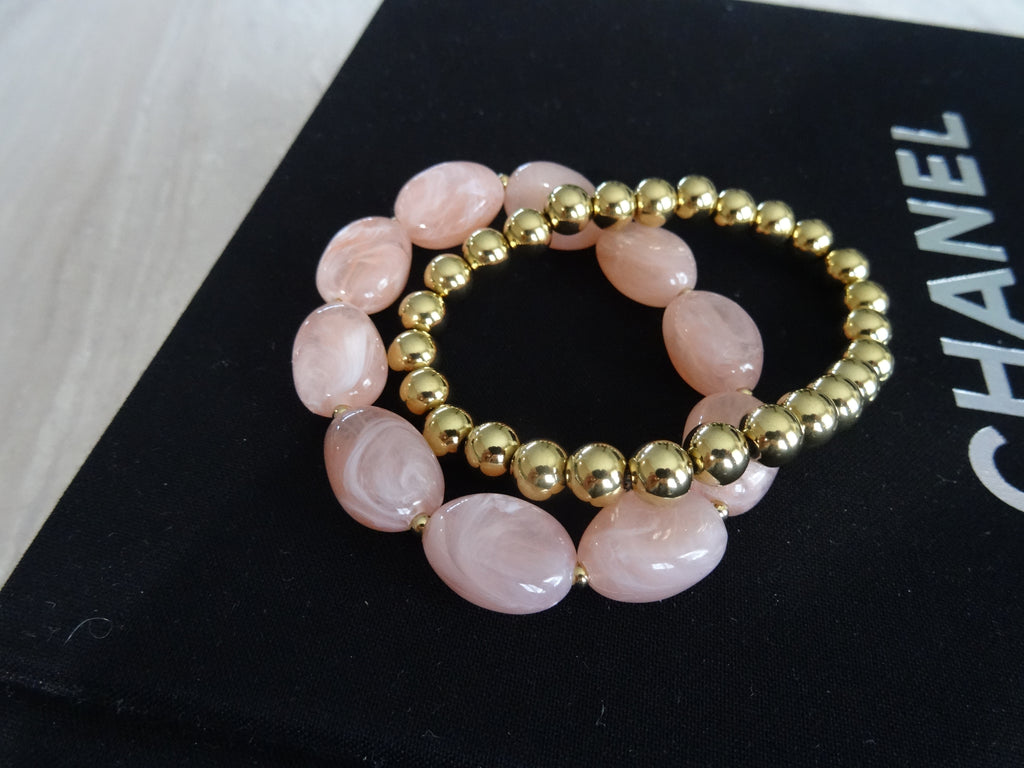 Armbanden Set met Organische Roze Stenen