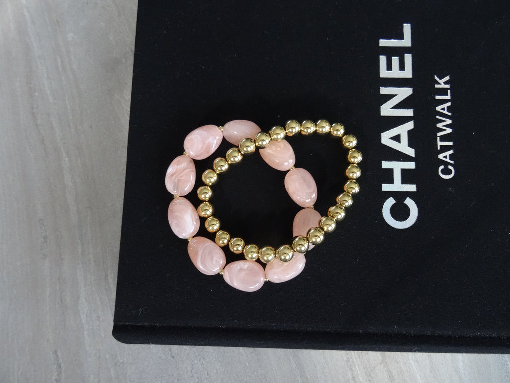 Armbanden Set met Organische Roze Stenen